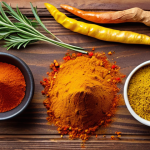 **

A vibrant and colorful display of metabolism-boosting spices like cayenne pepper, ginger, cinnamon, and turmeric, arranged artfully on a wooden table with fresh herbs in the background. The scene should evoke a feeling of warmth and culinary inspiration.

**