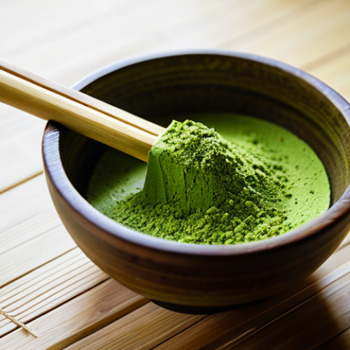 Home 12 **Subject:** A close-up shot of vibrant green organic matcha powder being sifted with a bamboo sieve. **Clothing/Attire:** N/A (Focus on the matcha). **Environment:** A clean, minimalist kitchen setting with natural light. **Quality Modifiers:** High-resolution photograph, sharp focus, vibrant color grading, perfect lighting, showcasing the texture and color of the matcha. **Safety:** safe for work, appropriate content, professional, family-friendly