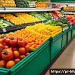 가공식품 없이 만드는 건강 식단 - A vibrant, well-lit local Brazilian supermarket produce section featuring a diverse array of fresh, ...