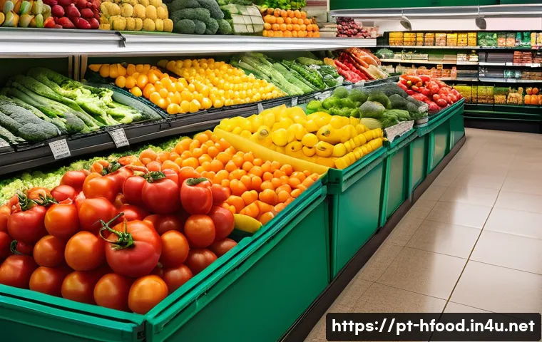 가공식품 없이 만드는 건강 식단 - A vibrant, well-lit local Brazilian supermarket produce section featuring a diverse array of fresh, ...
